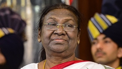 India's 15th President Droupadi Murmu during her oath ceremony in the Central Hall of Parliament, in New Delhi, Monday, July 25, 2022. (PTI Photo/Kamal Kishore) India's 15th President Droupadi Murmu during her oath ceremony in the Central Hall of Parliament, in New Delhi, Monday, July 25, 2022. (PTI Photo/Kamal Kishore)