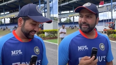 Rohit Sharma had a stunning reaction to the news of Pragyan Ojha taking up commentary. (Screengrab) Rohit Sharma had a stunning reaction to the news of Pragyan Ojha taking up commentary. (Screengrab)