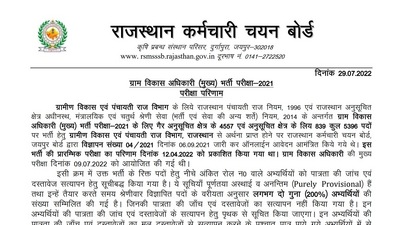 RSMSSB VDO Mains Result 2022 out at rsmssb.rajasthan.gov.in, list here RSMSSB VDO Mains Result 2022 out at rsmssb.rajasthan.gov.in, list here