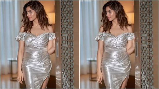 Aamna’s summer wardrobe fashion is as stylish as her cocktail night fashion goals. A day back, Aamna shared a set of pictures of herself looking absolutely ravishing in a silver metallic gown.(Instagram/@aamnasharifofficial)