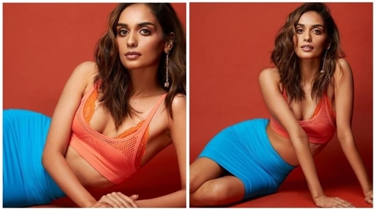 Former Miss World and Samrat Prithviraj actor Manushi Chhillar has a very interesting wardrobe with stylish fits that all fashionistas have an eye on. She has lately been very active on social media and is constantly treating her Instagram family with glamorous photos in beautiful outfits. In her recent photoshoot stills, she can be seen posing in a blue skirt and tangerine bralette.(Instagram/@manushi_chhillar)