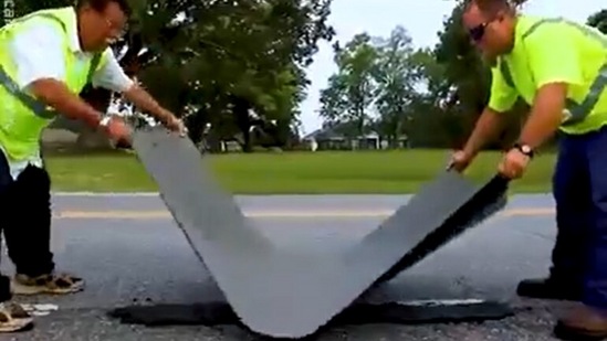 The technology would cover cracks and potholes and make them waterproof in all weather conditions. (Screengrab of Twitter video)