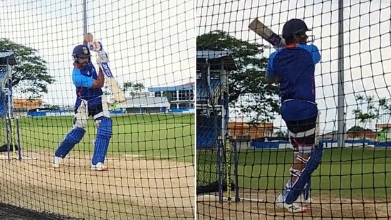 India captain Rohit Sharma in full flow during a net session.&nbsp;(BCCI)