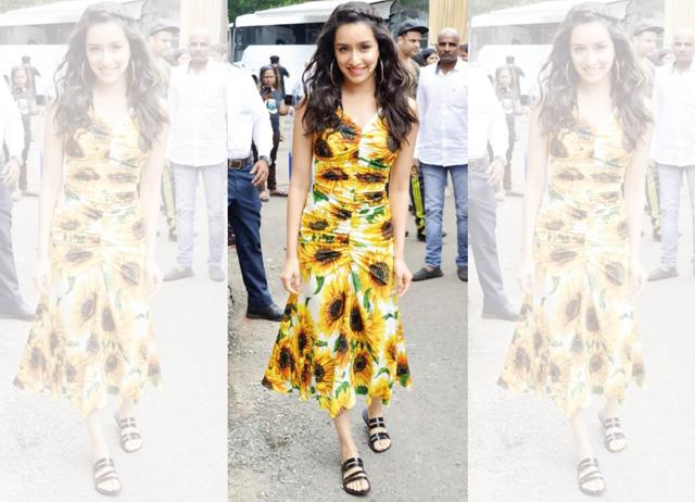 Shraddha Kapoor wore a D&G sunflower dress to promote her movie on The Kapil Sharma Show