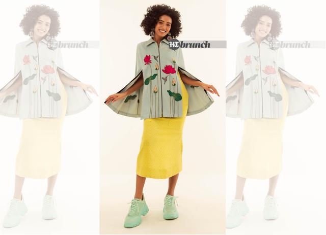 This works for persons who are a little larger because it diverts attention away from problematic areas; Dress by Marks & Spencer; Jacket by Shahin Manan; Shoes by Fila; Earrings by Shein (stylist’s own) (Vidushi Gupta)