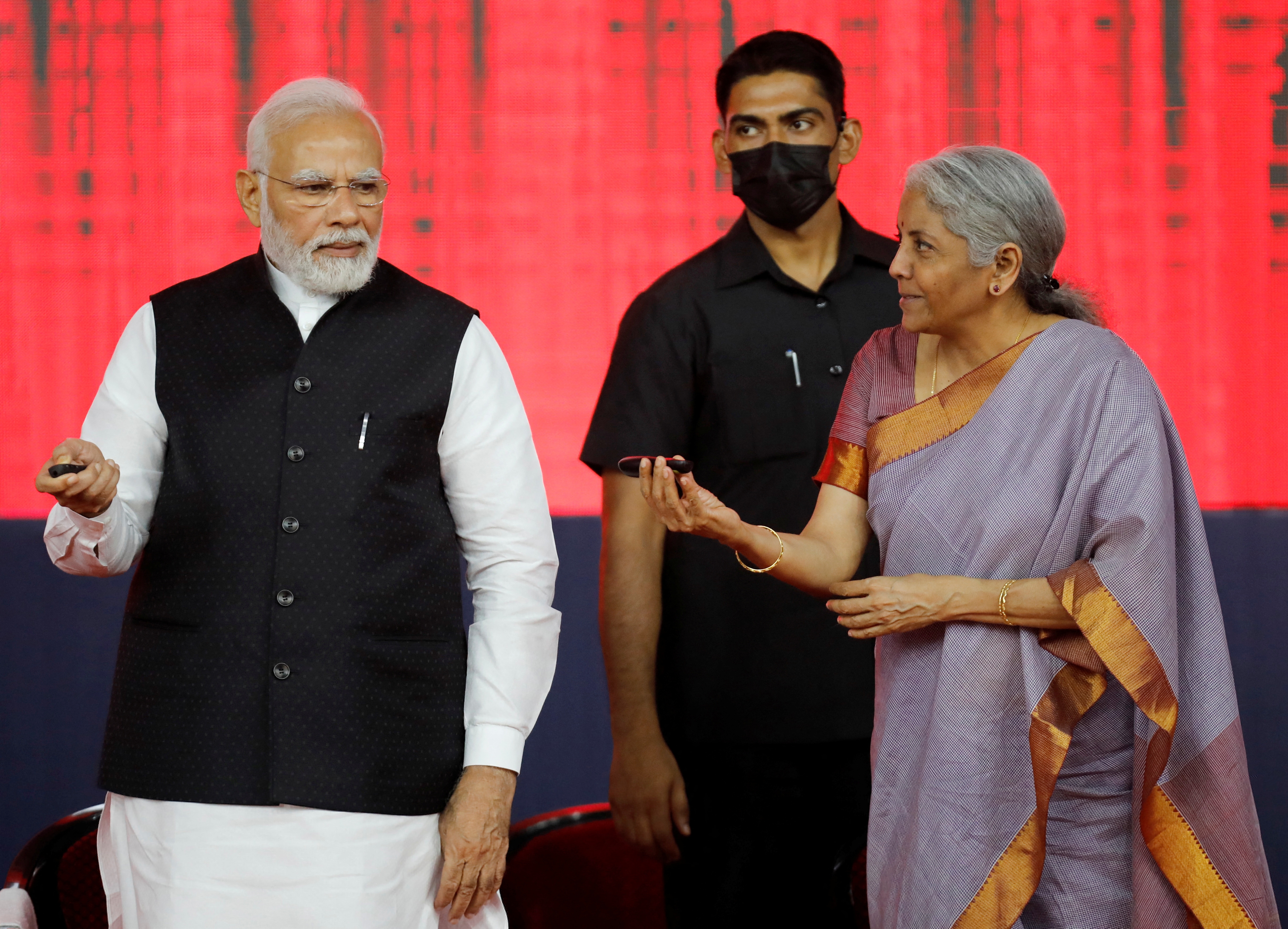 PM Modi and Union finance minister Minister Nirmala Sitharaman IIBX at GIFT City in Gandhinagar. (REUTERS)