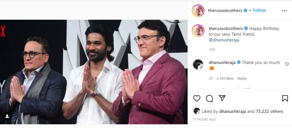 Russo Brothers wish Dhanush on his birthday.