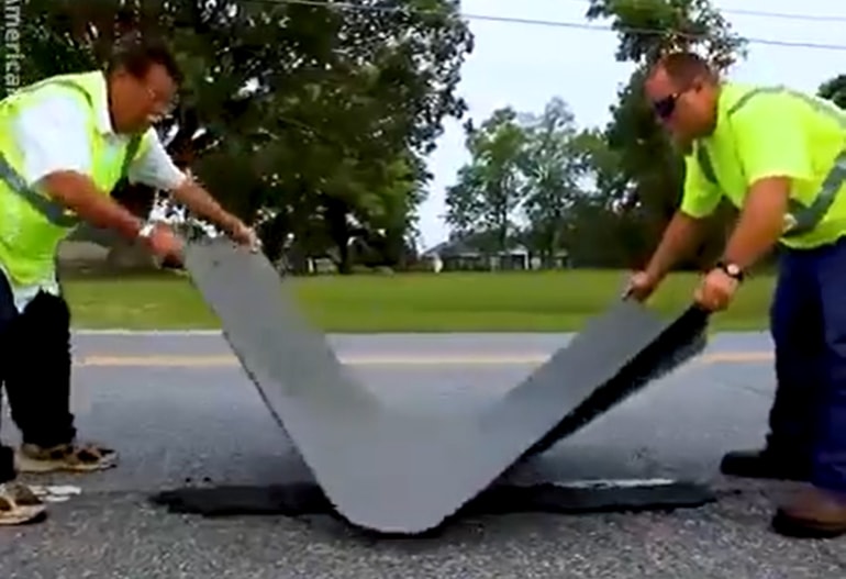 The technology would cover cracks and potholes and make them waterproof in all weather conditions. (Screengrab of Twitter video)