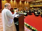 Union home minister Amit Shah addresses the National Conference on Drug Trafficking and National Security organised by NCB, in Chandigarh on Saturday. (ANI) Union home minister Amit Shah addresses the National Conference on Drug Trafficking and National Security organised by NCB, in Chandigarh on Saturday. (ANI)
