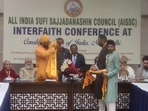 National Security Advisor Ajit Doval being felicitated at the inter-religious meet in New Delhi.