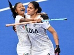 IND vs WAL CWG 2022 Live Score: Gurjit Kaur celebrates her goal.(AFP)
