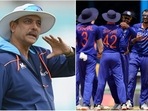 Ravi Shastri; Team India players in action Ravi Shastri; Team India players in action
