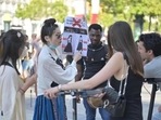 Chinese students in Paris protest outside a Dior store on July 23, 2022 against the brand's Chinese students in Paris protest outside a Dior store on July 23, 2022 against the brand's