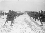 Indian soldiers at bayonet (a knife that can be fixed to the end of a gun) exercise on the training field.(Imperial War Museum )