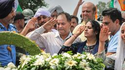 Carried in a kilometre-long cavalcade of private vehicles and Tricolour-donned motorcyclists, the IAF cortege took the road from Jammu IAF station and arrived at the fighter pilot’s home amid chanting of “Advitiya Amar Rahay (PTI)