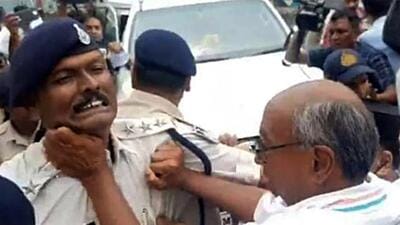 A scuffle was reported between police and Congress leader Digvijaya Singh amid charges of poaching and defection in Madhya Pradesh zila panchayat polls. (ANI) A scuffle was reported between police and Congress leader Digvijaya Singh amid charges of poaching and defection in Madhya Pradesh zila panchayat polls. (ANI)