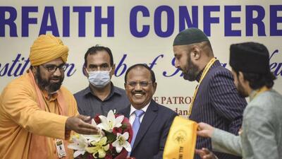 Some “radical forces” are trying to create an atmosphere of discord in the country, and to counter that, leaders from all religions will have to come together, National Security Advisor (NSA) Ajit Doval said on Saturday. (PTI) Some “radical forces” are trying to create an atmosphere of discord in the country, and to counter that, leaders from all religions will have to come together, National Security Advisor (NSA) Ajit Doval said on Saturday. (PTI)