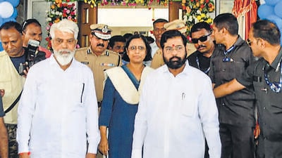 Nashik: Maharashtra Chief Minister Eknath Shinde with former Maharashtra agriculture minister Dada Bhuse during the inauguration of a new sub-divisional police officer's building, in Nashik district, Saturday, July 30, 2022. (PTI Photo) (PTI07_30_2022_000215B) (PTI) Nashik: Maharashtra Chief Minister Eknath Shinde with former Maharashtra agriculture minister Dada Bhuse during the inauguration of a new sub-divisional police officer's building, in Nashik district, Saturday, July 30, 2022. (PTI Photo) (PTI07_30_2022_000215B) (PTI)