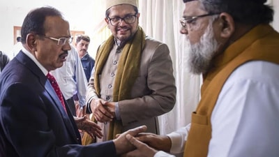 A file photo of NSA Ajit Doval meeting Sufi clerics.
