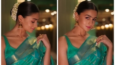 If this is your first Teej after the wedding and you have to look your best, make a fashion statement by wearing a kanjeevaram saree like Alia Bhatt. The elegance of kanjeevaram sarees' gold embroidery and rich&nbsp;fabric is unmatched. Pair it with a sleeveless blouse in a complementary colour. Jhumkis in gold tones and a chain or choker with a light pendant work well as accessories. Put your hair up in a neat bun; you may also add a gajra to give the conventional look a fun twist. A black bindi ,&nbsp;a&nbsp;pink lip colour, &nbsp;flushed cheeks, and subtle eye shadow can complete&nbsp;the look. (Instagram )