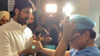 Dr Raj Bahadur is seen battling tears as Warring holds his hand and tells him not to feel discouraged. Dr Raj Bahadur is seen battling tears as Warring holds his hand and tells him not to feel discouraged.