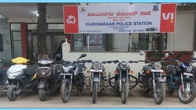 All the recovered vehicles are displayed at Vijayanagar police station of Bengaluru. (Twitter) All the recovered vehicles are displayed at Vijayanagar police station of Bengaluru. (Twitter)