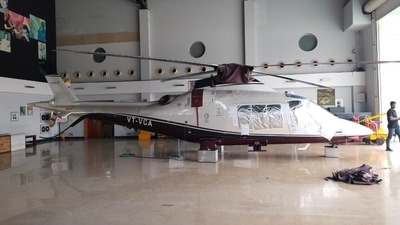 The seized AgustaWestland chopper from Avinash Bhosale's premises in Pune. The seized AgustaWestland chopper from Avinash Bhosale's premises in Pune.