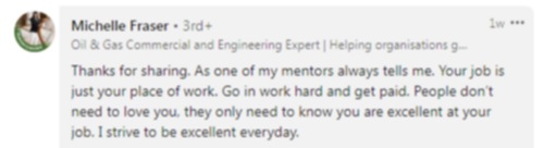 LinkedIn user's reaction to why one shouldn't call their company their family. (LinkedIn/@Michelle Fraser)