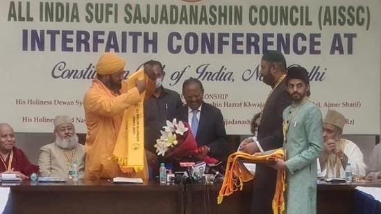 National Security Advisor Ajit Doval being felicitated at the inter-religious meet in New Delhi. National Security Advisor Ajit Doval being felicitated at the inter-religious meet in New Delhi.