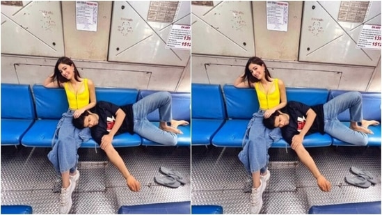 Ananya and Vijay posed in the local train together.(Instagram/@ananyapanday)