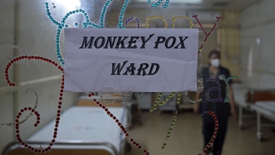 A health worker walks inside an isolation ward built as a precautionary measure for the monkeypox patients.(AFP file) A health worker walks inside an isolation ward built as a precautionary measure for the monkeypox patients.(AFP file)