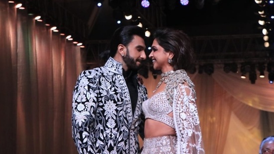 Actors Deepika Padukone and Ranveer Singh walked the ramp as showstoppers of the Mijwan fashion show, which was held in Mumbai on Friday.