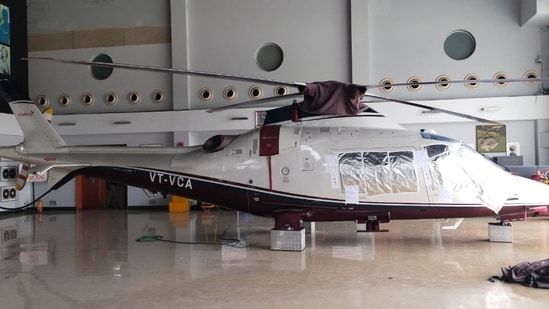 The seized AgustaWestland chopper from Avinash Bhosale's premises in Pune.