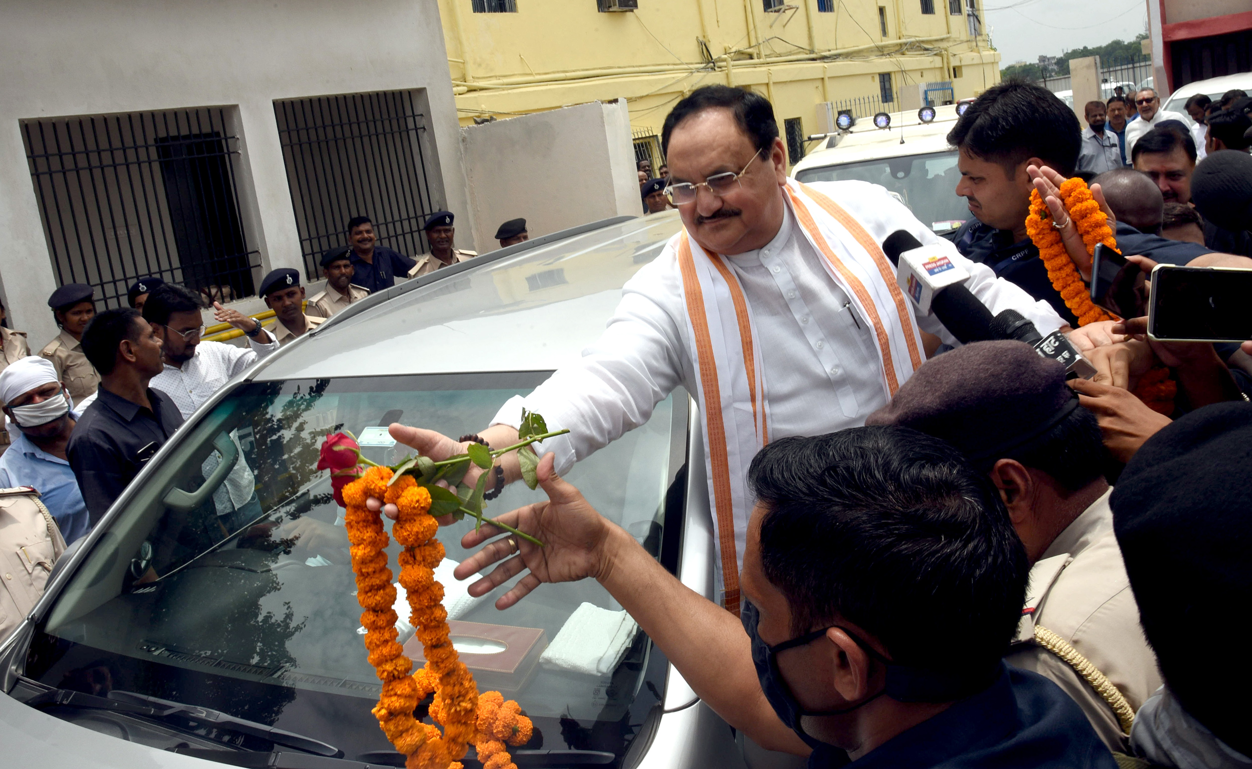 BJP national president JP Nadda during a roadshow in Patna on Saturday. (ANI) BJP national president JP Nadda during a roadshow in Patna on Saturday. (ANI)