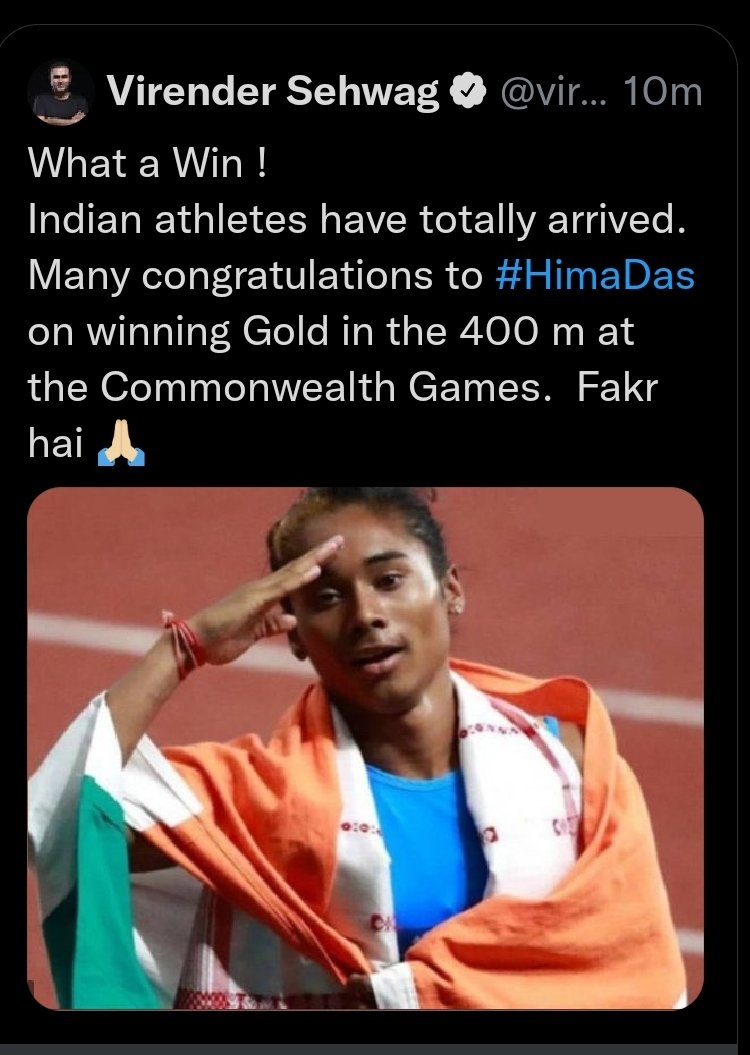 Virender Sehwag's deleted tweet on Hima Das