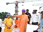 UP CM Yogi Adityanath inspects the Ram Temple's construction site, in Ayodhya on Sunday. (ANI photo) UP CM Yogi Adityanath inspects the Ram Temple's construction site, in Ayodhya on Sunday. (ANI photo)