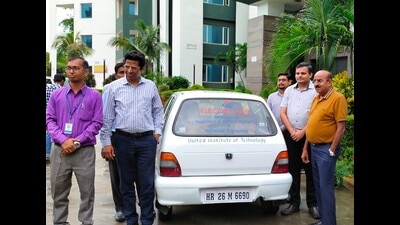 The petrol car transformed into an e-car by UIT team. (HTphoto) The petrol car transformed into an e-car by UIT team. (HTphoto)