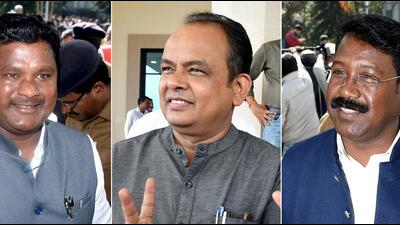 Three Congress MLAs from Jharkhand Rajesh Kachhap, Irfan Ansari and Naman Bixal Kongari suspended by the party after the police detained them allegedly with a huge amount of cash, in Howrah, West Bengal on Sunday. (ANI PHOTO.) Three Congress MLAs from Jharkhand Rajesh Kachhap, Irfan Ansari and Naman Bixal Kongari suspended by the party after the police detained them allegedly with a huge amount of cash, in Howrah, West Bengal on Sunday. (ANI PHOTO.)