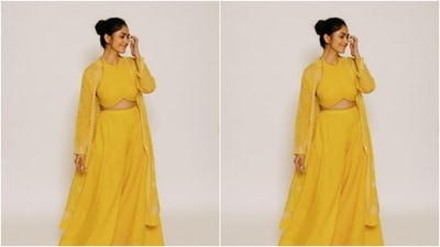 Mrunal, for the Sunday promotions, looked gorgeous in a yellow ensemble. (Instagram/@mrunalthakur)