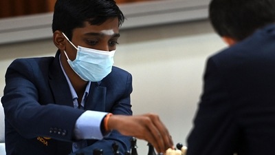 India's Rameshbabu Praggnanandhaa competes during his Round 3 game against Estonia at the 44th Chess Olympiad 2022, in Mahabalipuram. (AFP)