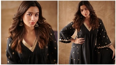 Mom-to-be Alia Bhatt's pregnancy fashion game is on point. The actor is stepping out in all fancy and comfy attires to promote her upcoming film Darling. For a recent promotional event, the Gangubai actor opted for a black v-neck anarkali set. (Instagram/@aliaabhatt) Mom-to-be Alia Bhatt's pregnancy fashion game is on point. The actor is stepping out in all fancy and comfy attires to promote her upcoming film Darling. For a recent promotional event, the Gangubai actor opted for a black v-neck anarkali set. (Instagram/@aliaabhatt)