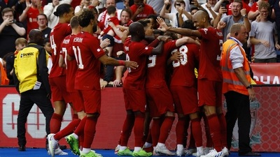 Liverpool's Darwin Nunez celebrates scoring their third goal with teammates (Action Images via Reuters)
