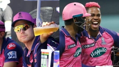 Rajasthan Royals players Jimmy Neesham and Shimron Hetmyer (IPL)