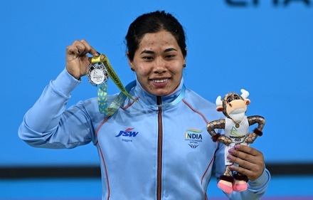 Bindyarani Devi Sorokhaibam won Silver medal for Weightlifting in Women's 55kg event, Common Wealth Games 2022, Birmingham. (PTI)