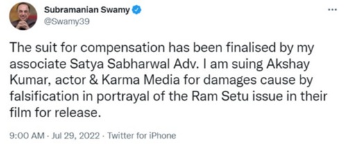 Subramanian Swamy to sue Ram Setu makers. Subramanian Swamy to sue Ram Setu makers.