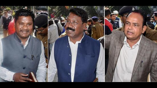 Jharkhand Congress MLAs Rajesh Kachchap, Naman Kongari and Irfan Ansari. (PTI)