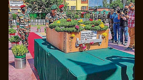The Army on Sunday paid homage to and laid to rest its canine soldier ‘Axel’ who made the supreme sacrifice during an anti-terror operation (PTI)
