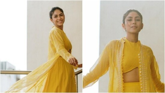 Mrunal Thakur is currently awaiting the release of her upcoming film Sita Ramam. Mrunal, who is making her debut in Telugu cinema with this film, is busy with the promotions. The film also stars Dulquer Salmaan and Rashmika Mandanna in lead roles. Mrunal, on Sunday, made our day brighter with a set of pictures of herself from the promotion diaries.(Instagram/@mrunalthakur)