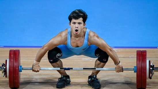 Jeremy Lalrinnunga competes in the men's 67kg category weightlifting at the Commonwealth Games 2022 (CWG), in Birmingham(PTI)