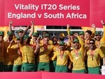 South Africa players celebrate T20I series win